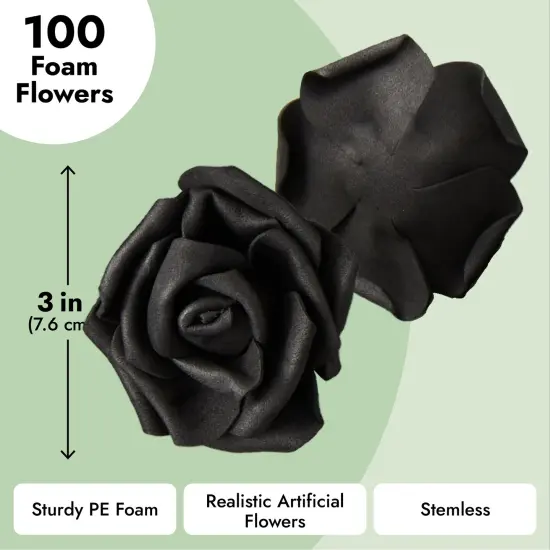 Bright Creations 100-Pack Black Artificial Flowers, Fake Foam Flowers for Halloween Decorations, DIY Crafts, Bouquets, and Black-Themed Parties (3 Inches) {5}