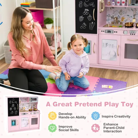 Wooden Pretend Play Kitchen Set for Toddlers, Boys & Girls Ages 3-6 with Cooking Accessories Light Pink {5}