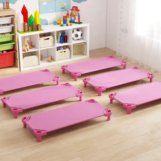 Stack-able Nap Cot for Kids with Steel Frame Oxford Fabric Raised Design and Easy Cleaning Pink {3}