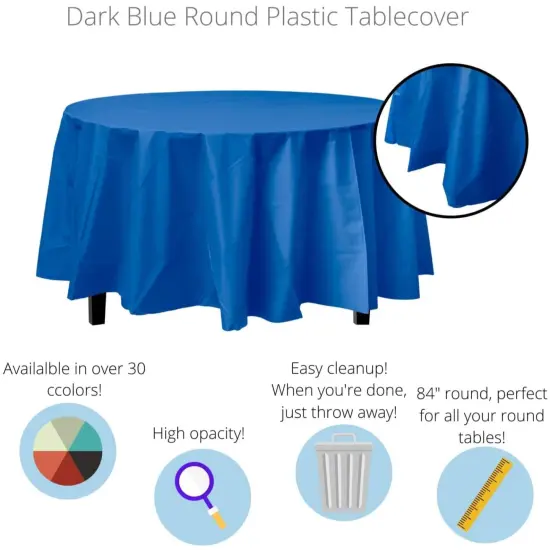 Exquisite Disposable Round Plastic Tablecloths &ndash; 6 Pack 84" Disposable Table Cloths &ndash; Indoor/Outdoor Party Tablecloth &ndash; Round Plastic Table Cover for Events & Party Supplies Dark Blue {5}