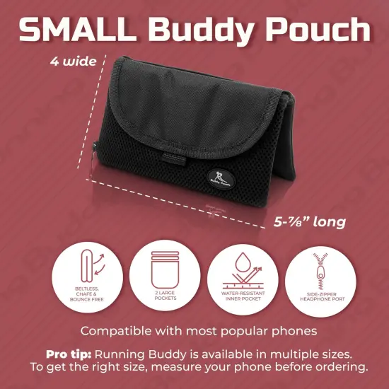 Running Buddy Magnetic Buddy Pouch, Beltess, Chafe and Bounce Free, Runners Fanny Pack, Phone Holder, Great for Running, Walking, Traveling & More, For Men & Women - 5-7/8" L x 4" W - Black and Pink {6}