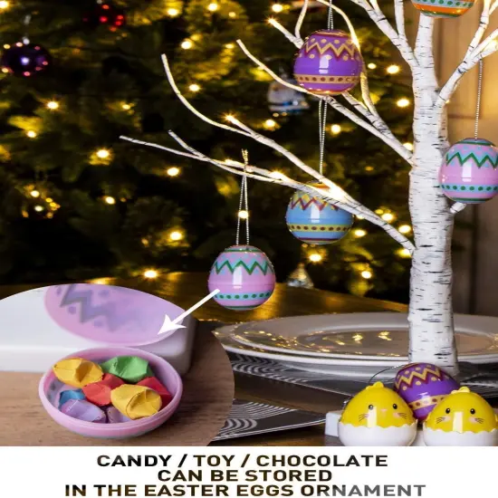 Easter Decorations, Easter Tree with 10pcs Eggs Ornaments, Lighted White Birch Tree with Timer Battery Powered, Twig Tree Tabletop Centerpiece Spring Decorations for Home Kids (2FT/24 LED) {3}
