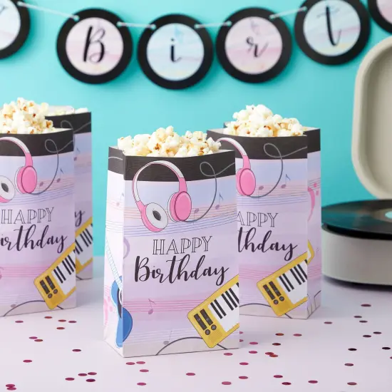 36 Pack Happy Birthday Music Party Favor Bags for Goodies, Gifts, Treats (Pink, 6 x 3 x 9 In) {2}