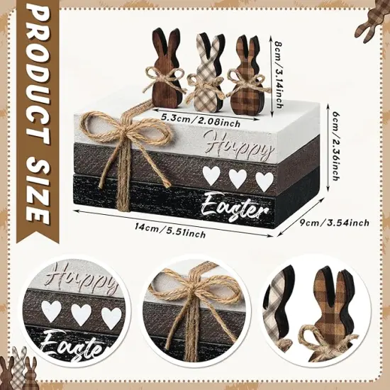 6 Pcs Easter Tiered Tray Decor Wooden Farmhouse Faux Stacked Books Easter Bunny Rabbit Decorative Table Centerpiece Block Signs for Party Home Kitchen Dining Table Decor {3}
