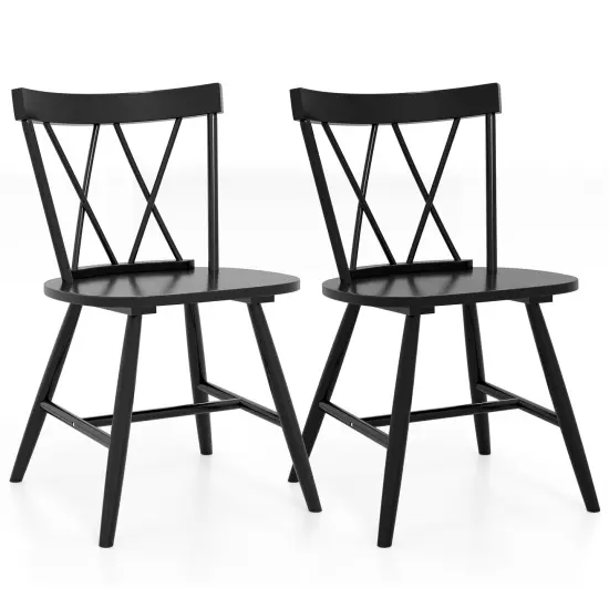 Farmhouse Dining Chair Set of 2, Rubber Wood Frame, Comfortable Seating for Kitchen and Dining Rooms Black {1}
