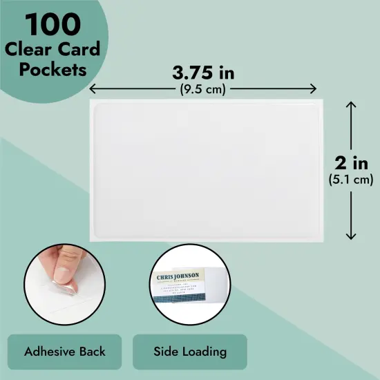 100-Pack Clear Business Card Pockets Holders 3.75x2 In, Self-Adhesive Side Load Plastic Protector, Sleeves Labels, Bulk Set for Storage, Organization, Labeling Bins, Folders, and Files {5}