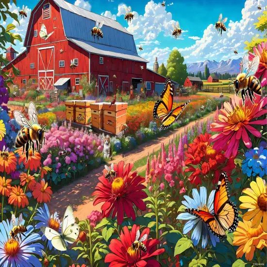 Sunsout Honey Bee Farm 1000 pc Jigsaw Puzzle 71814 {1}
