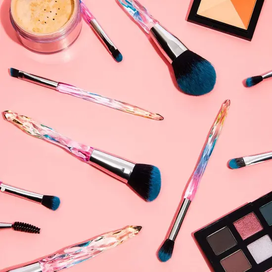 10 Piece Makeup Brush Set with Case, Acrylic Purple and Blue Makeup Brushes Multicolor {2}