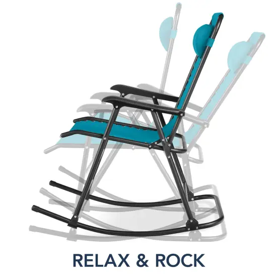Best Choice Products Folding Outdoor Zero Gravity Rocking Lounge Chair w/ Headrest Pillow Peacock Blue {3}