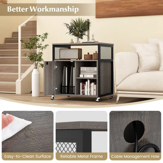 File Cabinet on Wheels with Charging Station and Cable Management Hole Grey {6}