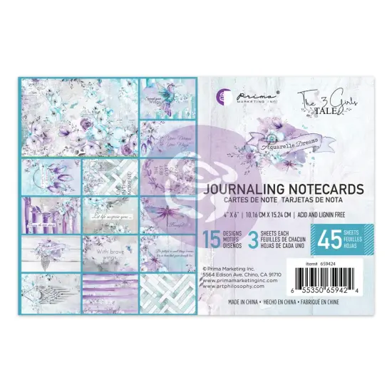 Aquarelle Dreams Collection 4x6 Journaling Cards - 4"x6", 45 sheets - 15 designs x 3 sheets each {1}