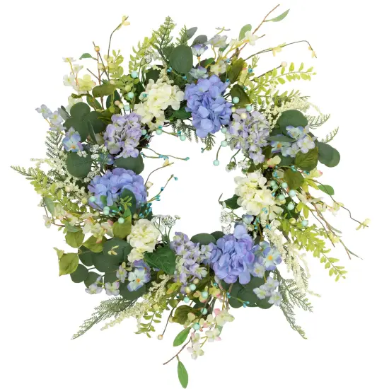 Northlight Eucalyptus, Hyacinths and Hydrangea Fern Spring Wreath - 26" Blue {3}