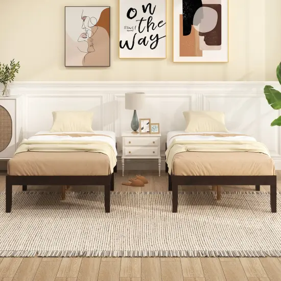 14 Inch Twin Wood Platform Bed Frame with Wooden Slats Support Perfect for Dorms Espresso {5}