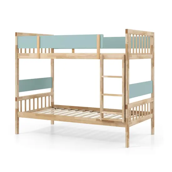 Wooden Twin Over Twin Convertible Bunk Bed with Guardrails and Under-bed Storage Natural {1}