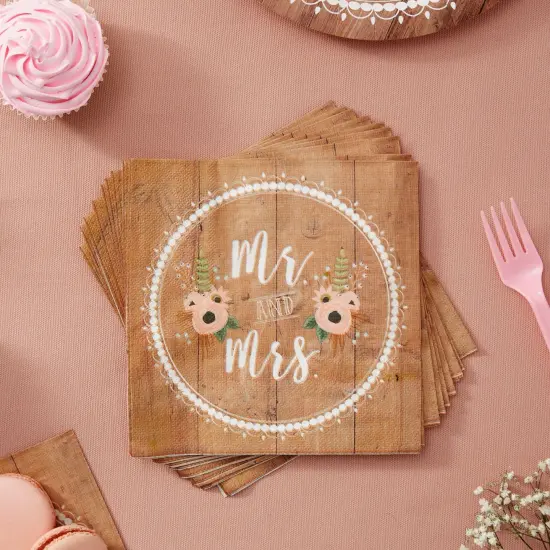 150-Pack Mr and Mrs Napkins, Disposable, Rustic-Style Wedding Napkins for Reception, Bridal Shower Decorations, Engagement Party Supplies (6.5x6.5 in) Bulk Pack {4}