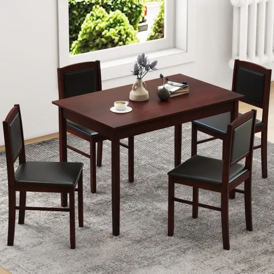 5-Piece Dining Set for 4 with Rubber Wood Legs, Compact Design for Small Dining Room Brown {2}