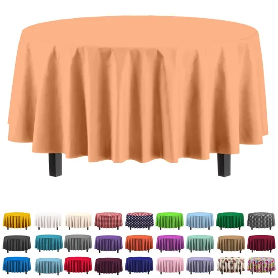 Exquisite Disposable Round Plastic Tablecloths &ndash; 6 Pack 84" Disposable Table Cloths &ndash; Indoor/Outdoor Party Tablecloth &ndash; Round Plastic Table Cover for Events & Party Supplies Peach {2}