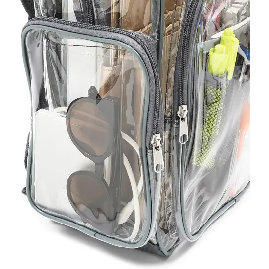 Clear Backpack Stadium Approved, See Through Bag for Sports, Concert & Festival Events, Gray Trim, 17.5 x 12.5 x 6 in Grey {6}