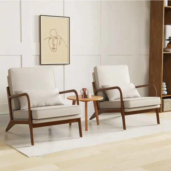 Modern Accent Chair with Rubber Wood Armrests, Removable Back, Comfortable Seating Beige {3}