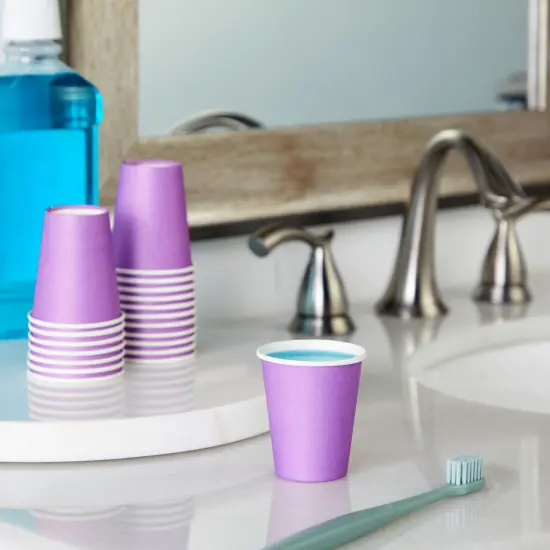 Stockroom Plus 600 Pack 3 oz Disposable Paper Cups for Bathroom Mouthwash, Mini Small Purple Cup Bulk for Espresso To Go {3}