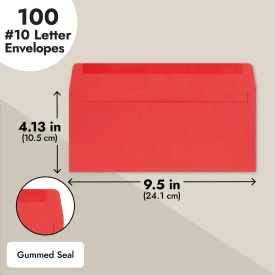 100 Pack #10 Red Envelopes with Square Flap for Mailing Letters, Invitations (4 1/8 x 9 1/2 In) {4}