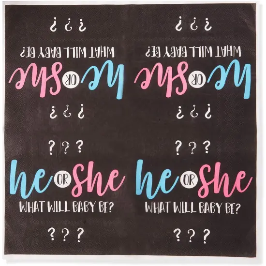 Gender Reveal Paper Napkins, He or She Party Supplies (6.5 x 6.5 In, 100 Pack) Multicolor {5}