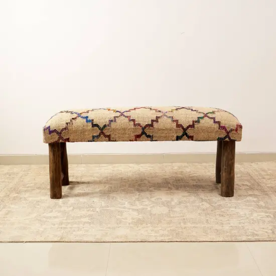 Decorative Jute Fabric Upholstered Multicolor Bench - 45" x 14" x 18" {3}