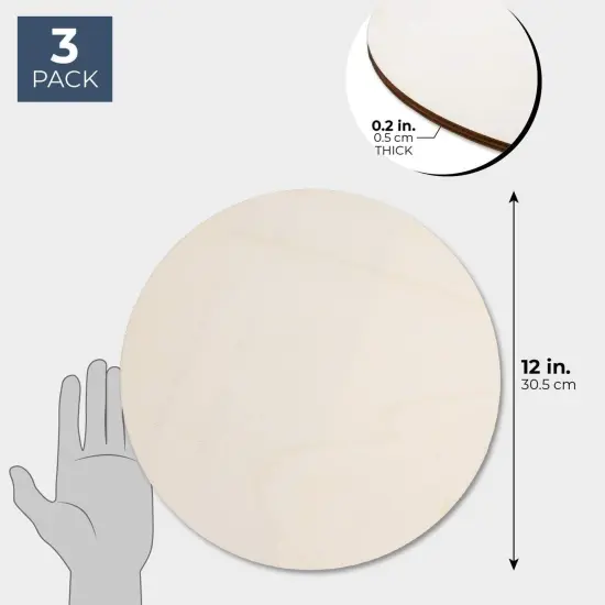 3 Pack Unfinished Wood Cutouts 12" Diameter, 0.2" Thick Wooden Round Circle Shape Wood Craft Natural Rustic Laser Cut Out Wood Pieces for Crafts Paintable Home Decoration DIY Supplies Party Brown {2}