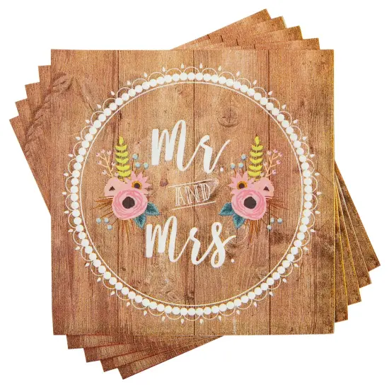 150-Pack Mr and Mrs Napkins, Disposable, Rustic-Style Wedding Napkins for Reception, Bridal Shower Decorations, Engagement Party Supplies (6.5x6.5 in) Bulk Pack {1}