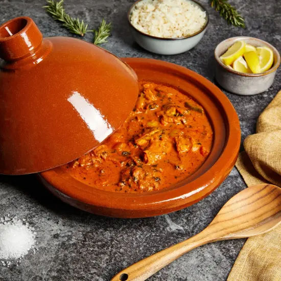 Moroccan Tagine Clay Cooking Pot with Lid for Meat, Stew, Casserole (11.8 in) Brown {2}