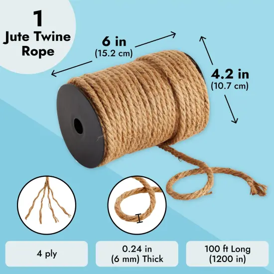 100 Feet Jute Rope for Crafts, 6mm Thick Braided Twine for Nautical Decor (Brown) {5}