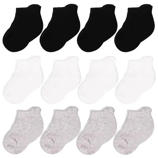 CozyWay Kids Ankle Socks - Comfy Cotton Socks for Boys and Girls Ages 3 Years and Up - No Show Soft & Breathable - Unisex Black, Gray, White - 12 Pack Multicolor {1}