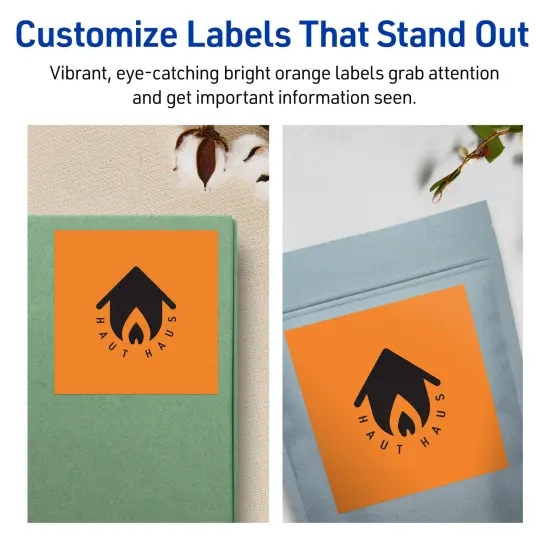 Avery Bright Orange Paper Labels, 4" x 4" Square {3}