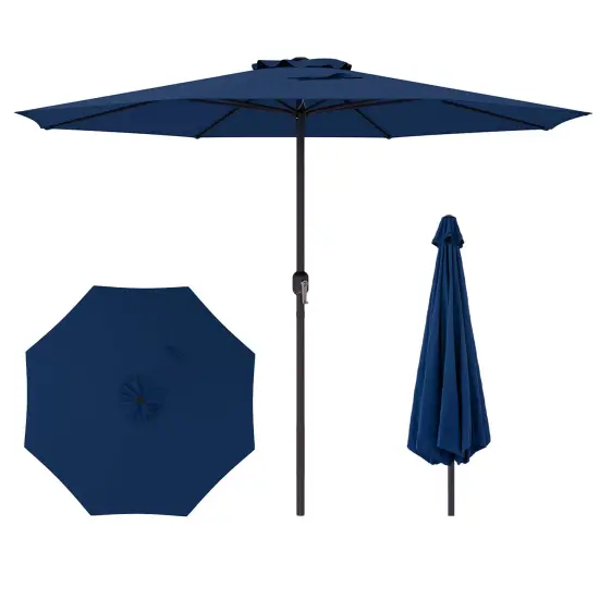 12 Feet Patio Umbrella, Fabric, Crank Handle, 8 Sturdy Ribs, Outdoor Shade for Garden & Deck Navy {1}