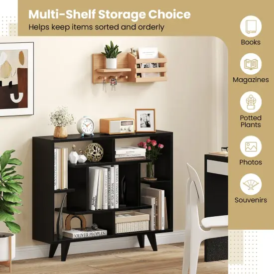 Geometric Bookcase with Anti-Tipping Kit and Storage Shelving Unit Black {6}
