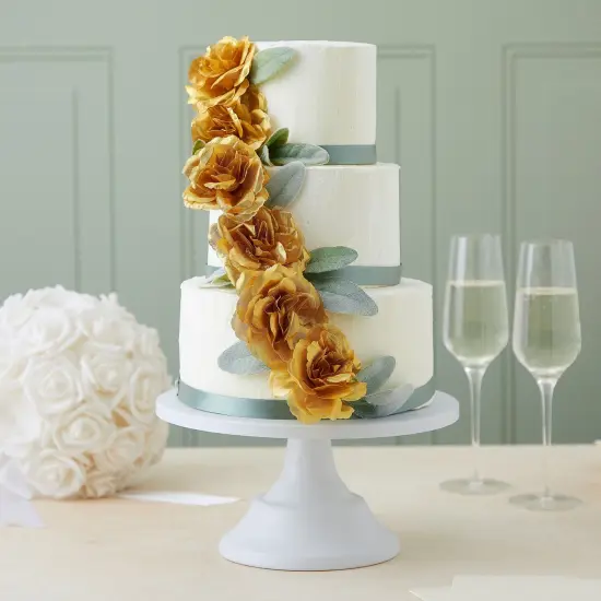 50 Pack Gold Roses Artificial Flowers Bulk, 3 Inch Stemless Fake Silk Roses for Decorations, Wedding, Faux Bouquets {3}