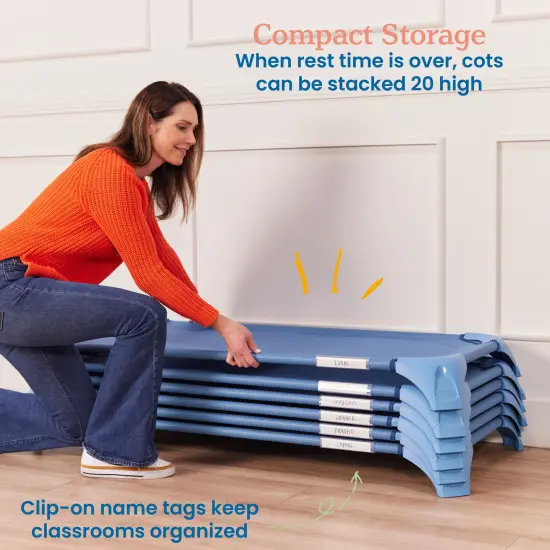 Stackable Cozy Cot with Blanket and Pillow Storage, Ready to Assemble, 6-Pack Powder Blue {5}