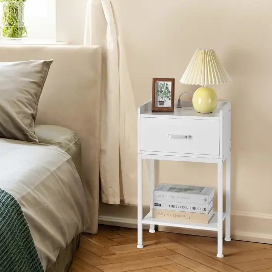 Nightstand with Charging Station & Storage Drawer, Retro Bedside Table with USB Ports, AC Outlets, and Adjustable Feet - Compact Bedside Cabinet for Small Spaces (23.6" H) {6}