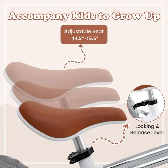 Metal 12 Inch Balance Bike with Adjustable Seat and Rotatable Handlebar White {3}