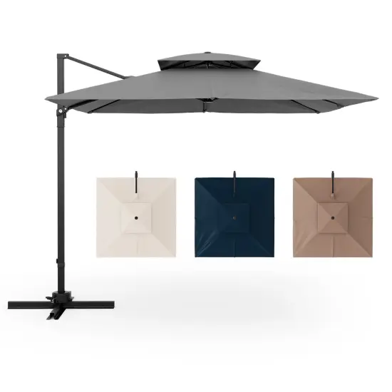 Aluminum 9.5 Feet Cantilever Patio Umbrella with 360&deg; Rotation and Double Top Grey {4}