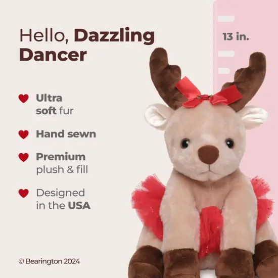 Bearington Dazzling Dancer Ballerina Doll Plush, 13 Inch Reindeer Stuffed Animal, Ideal Christmas Dolls for Girls Gift for Toddlers, Kids & Teen, For Ages 3-14 Red {2}