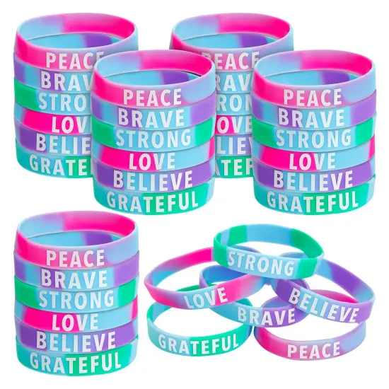 36 Pack Inspirational Rubber Bracelets, Motivational Silicone Wristbands, Tie Dye Party Favors for Kids and Adults Purple {1}