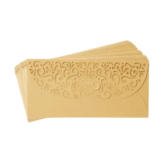 Gold Money Envelopes for Cash Gifts, Laser Cut Holders for Currency for Wedding, Birthday (6.8x3.3 In, 36 Pack) {7}