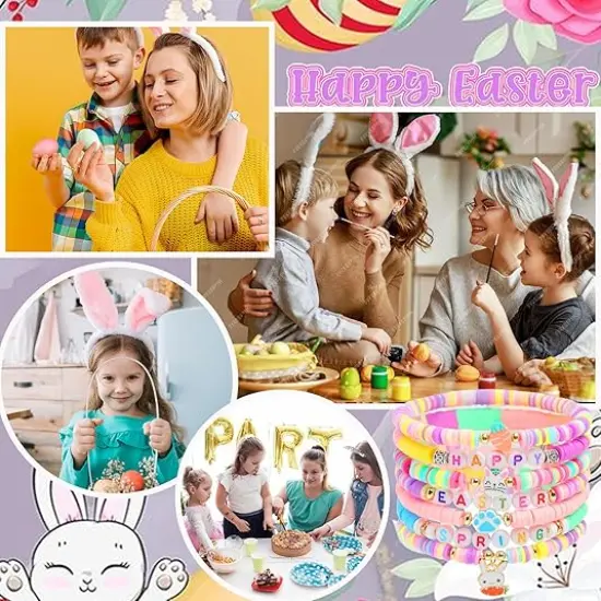 Easter Heishi Bracelets Polymer Clay Elastic Bracelets Man Woman Party Easter Bunny Egg Bracelets {5}