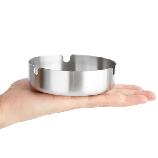 5 Pack Stainless Steel Ashtrays for Cigarettes, Outdoor, Indoor Round Patio Ashtray, 3 Slots Each (4 x 4 x 1.2 In) Silver {5}