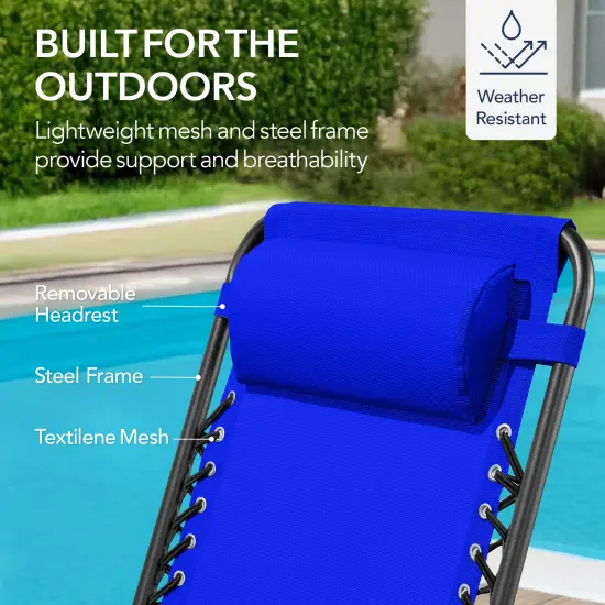Best Choice Products Folding Outdoor Zero Gravity Rocking Lounge Chair w/ Headrest Pillow Cobalt Blue {6}