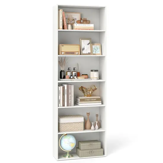 6-Tier Bookcase with 6 Open Shelves and Anti-Toppling Kits White {4}