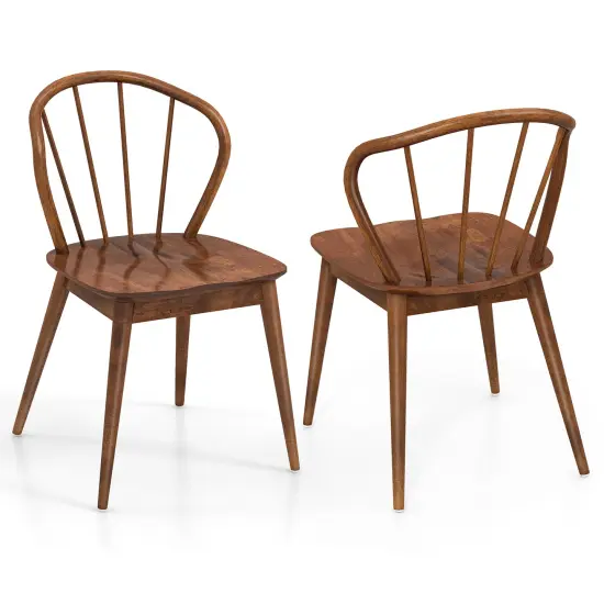 Wooden Dining Chair Set of 2 with High Spindle Back and Wide Seat-Walnut {1}