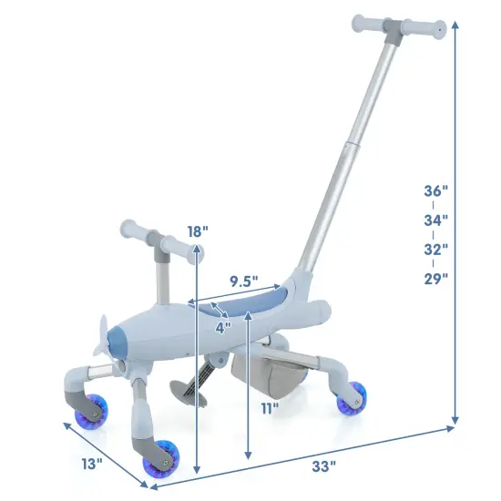 Plastic 2-in-1 Kids Ride-On Push Car with LED Lighted Wheels and Storage Compartment Navy {5}