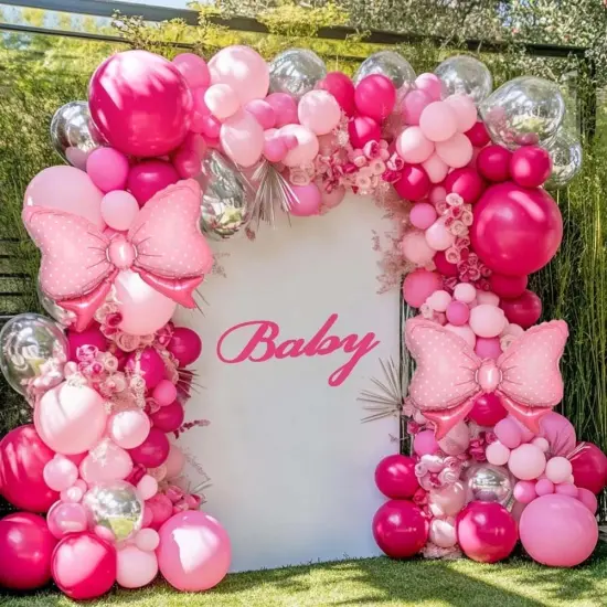 Hot Pink Balloons Pink Balloon Arch Kit Double Stuffed Pastel Balloon Garland Foil Bow and Silver Balloons For Girls Women Theme Birthday Bridal Baby Shower Bachelorette Tea Party Supplies {1}